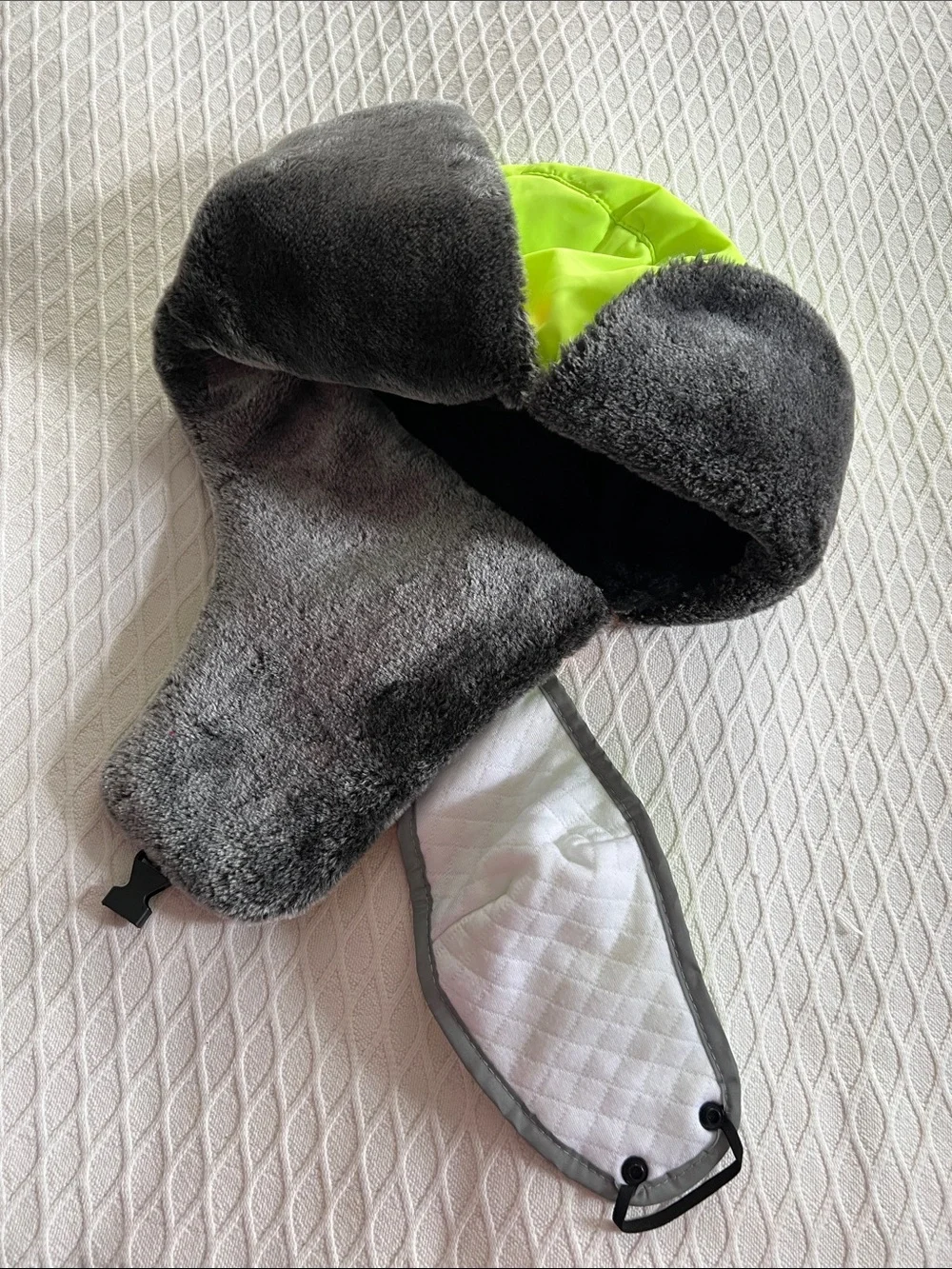 Style & Co. High-Visibility Trapper Hat in Neon Yellow with Orange & Gray Stripe